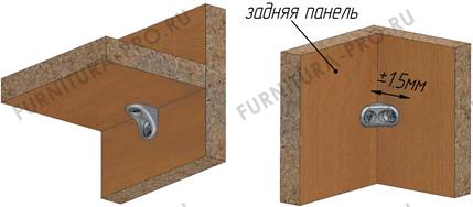 Полкодержатель для деревянных полок с фиксацией, с круглым и овальным отверстиями под саморез, никел