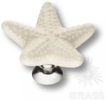 Ручка кнопка керамика, белый/глянцевый хром STAR 003 фото, цена 810 руб.