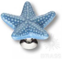 Ручка кнопка керамика, голубой/глянцевый хром STAR 006 фото, цена 810 руб.