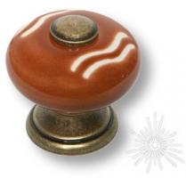 Ручка кнопка керамика с металлом, белые полосы на коричневом 394MA фото, цена 825 руб.