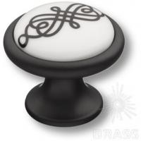 Ручка кнопка керамика с металлом, белый с орнаментом/чёрный 3008-85-000-470 фото, цена 1 060 руб.