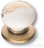 Ручка кнопка керамика с металлом, белый с орнаментом/старая бронза 3005-40-000-243 фото, цена 525 руб.