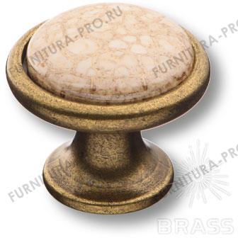 Ручка кнопка керамика с металлом, белый с орнаментом/старая бронза 3008-40-L BROWN фото, цена 1 215 руб.