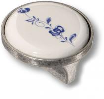 Ручка кнопка керамика с металлом, синий цветочный орнамент античное серебро 32 мм 15.348.32.PO01.16 фото, цена 1 395 руб.