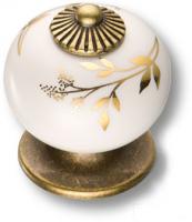 Ручка кнопка керамика с металлом, цвет белый с золотым орнаментом 3020-013-178 фото, цена 880 руб.