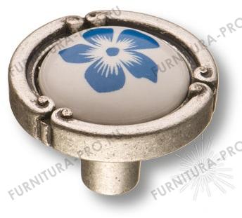 Ручка кнопка керамика с металлом, цветочный орнамент античное серебро 15.090.35.PO24W.16 фото, цена 1 245 руб.