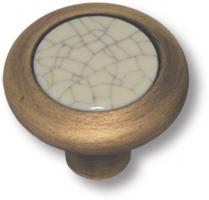 Ручка кнопка керамика с серой "паутинкой", античная бронза 9832-805 фото, цена 1 410 руб.