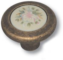 Ручка кнопка керамика с цветочным орнаментом, старая бронза 9851-831 фото, цена 1 240 руб.