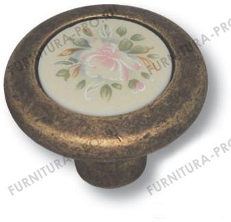 Ручка кнопка керамика с цветочным орнаментом, старая бронза 9851-831 фото, цена 1 240 руб.