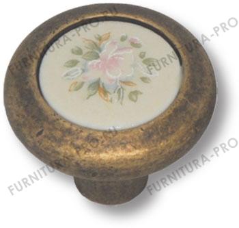 Ручка кнопка керамика с цветочным орнаментом, старая бронза 9852-831 фото, цена 1 105 руб.