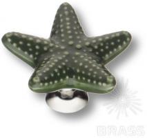 Ручка кнопка керамика, зелёный/глянцевый хром STAR 001 фото, цена 810 руб.