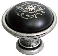 Ручка-кнопка, отделка серебро старое + керамика черная 24316P035ES.25 фото, цена 690 руб.
