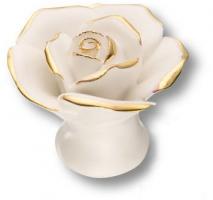 Ручка кнопка в форме розы, керамика ручной работы, цвет белый с золотом 3060-WHITE GOLD LINES фото, цена 1 195 руб.