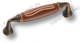 Ручка скоба керамика с металлом, белые полосы на коричневом 96 мм 395MA фото, цена 945 руб.
