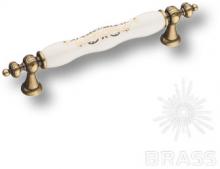 Ручка скоба керамика с металлом, белый с орнаментом/старая бронза 128 мм 1670-40-128-243 фото, цена 1 480 руб.