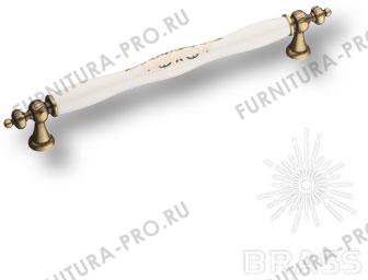 Ручка скоба керамика с металлом, белый с орнаментом/старая бронза 192 мм 1670-40-192-243 фото, цена 2 060 руб.