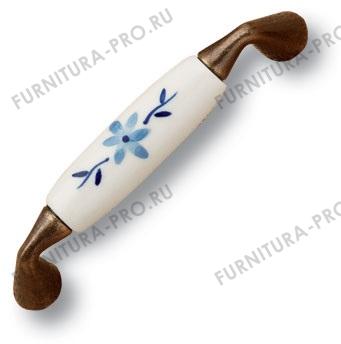 Ручка скоба керамика с металлом, голубые цветы на белом фоне 96 мм 333H3 фото, цена 1 230 руб.