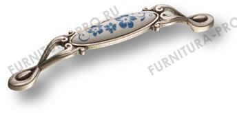 Ручка скоба керамика с металлом, цветочный орнамент античное серебро 128 мм 15.090.128.PO24W.16 фото, цена 1 635 руб.