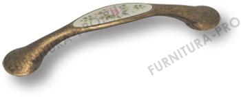 Ручка скоба керамика с цветочным орнаментом, старая бронза 128 мм 9841-831 фото, цена 2 170 руб.