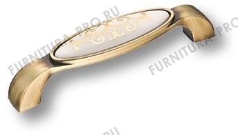 Ручка скоба керамика с золотым орнаментом, бронза 128 мм 2000-40-128-212 фото, цена 1 055 руб.