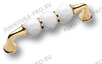 Ручка скоба латунь с белыми кристаллами, глянцевое золото 24K, 96 мм 2537-030-96-WHITE фото, цена 5 625 руб.