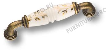 Ручка скоба, латунь с керамикой, цвет белый с золотым орнаментом 96 мм 2015-013-096-178 фото, цена 1 035 руб.